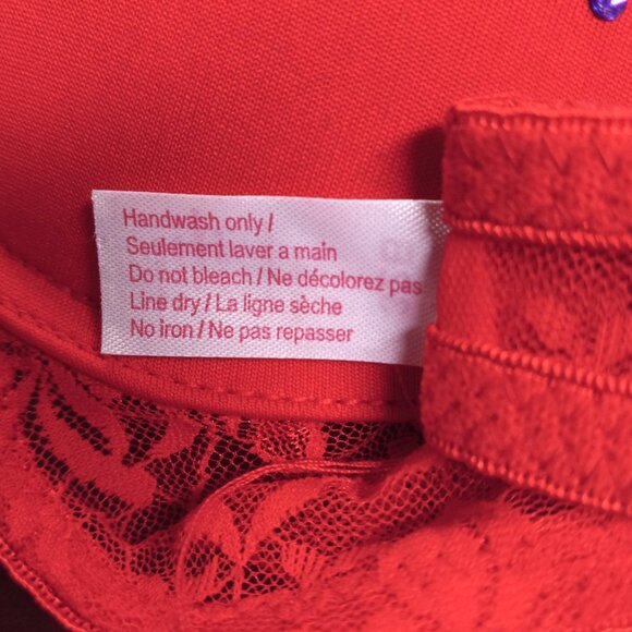 Inteco Intimate 32B Bra Push Up Red Rhinestone Accent Lace Adjustable Straps - Picture 9 of 11